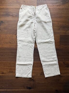 F. by Façonnable 100% Linen Wide Leg Trousers - Beige